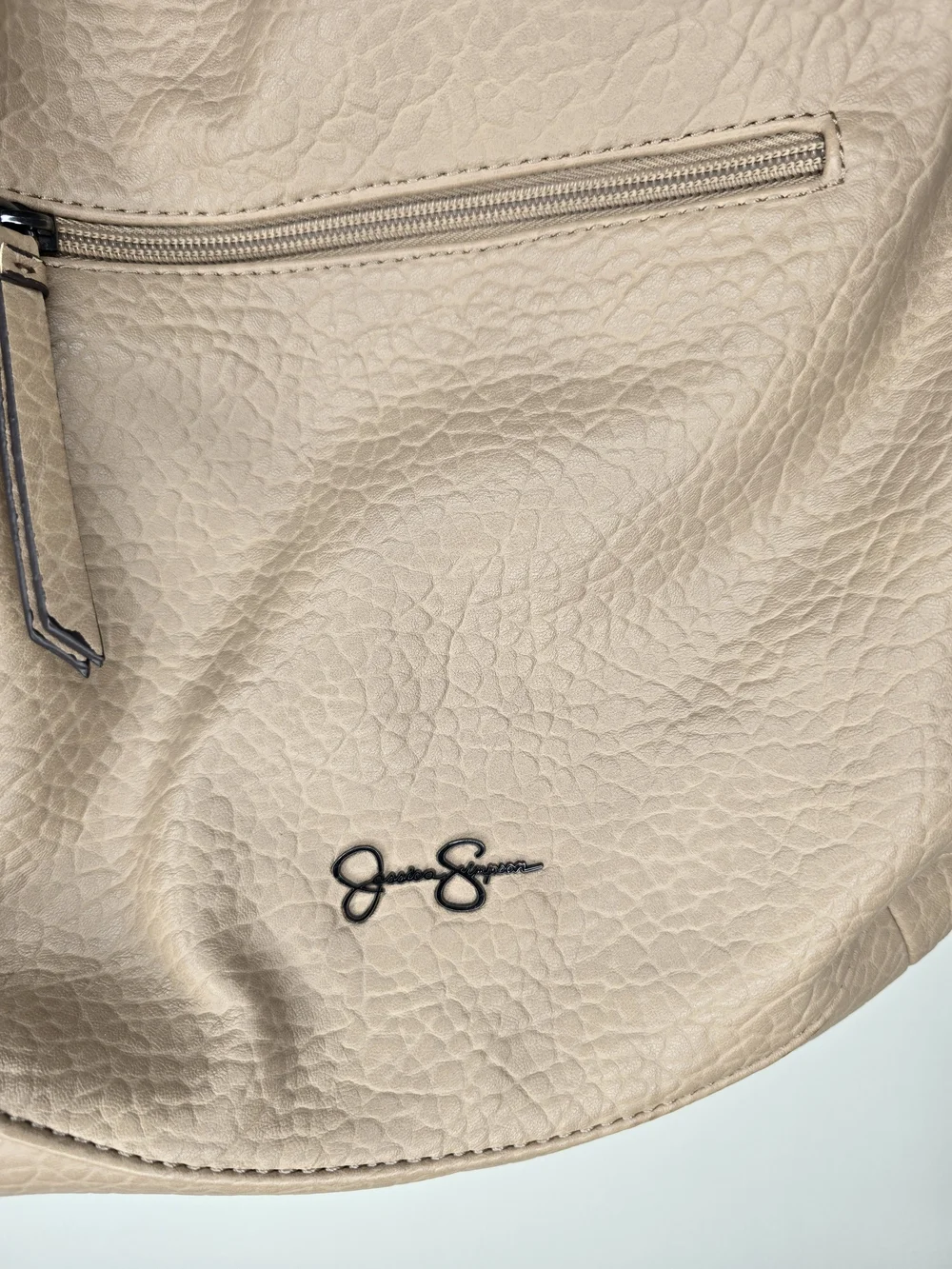Jessica Simpson Beige Pebbled Faux Leather Hobo Bag